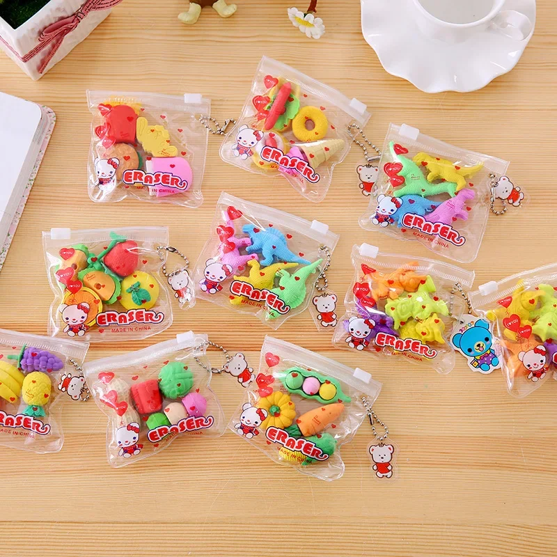 1PACK Zipper Bags Animals Fruits Cakes Christmas Erasers Student Prizes Erasers  Japanese Stationery