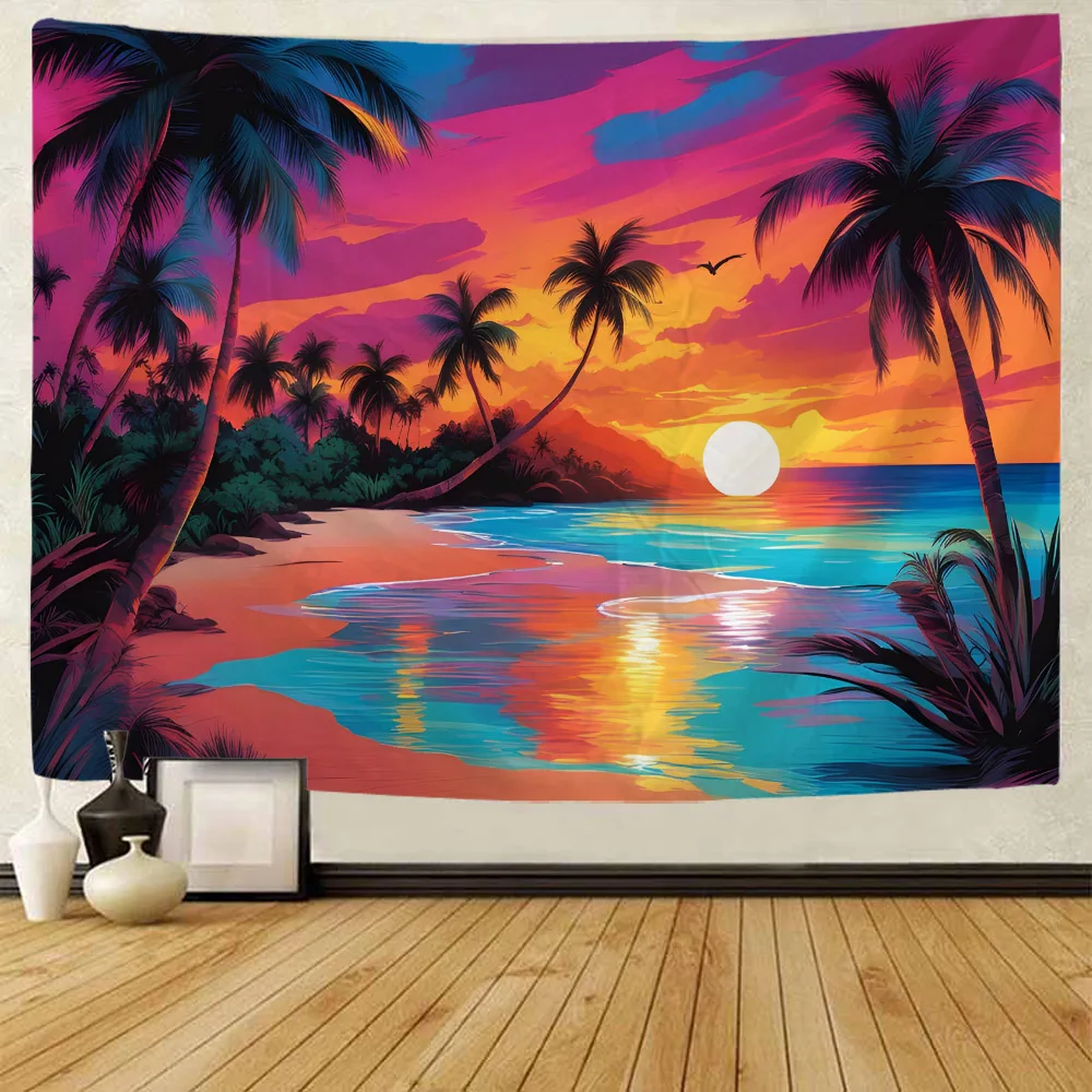 

Beautiful sea coconut tree tapestry for wall decoration, living room, bedroom, dormitory aesthetic art decoration hanging cloth