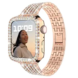 Case+Diamond strap for Apple watch band 40mm 41mm 38mm 45mm 44mm 42mm Metal watchband iWatch Series 9 8 3 4 5 6 se 7 bracelet