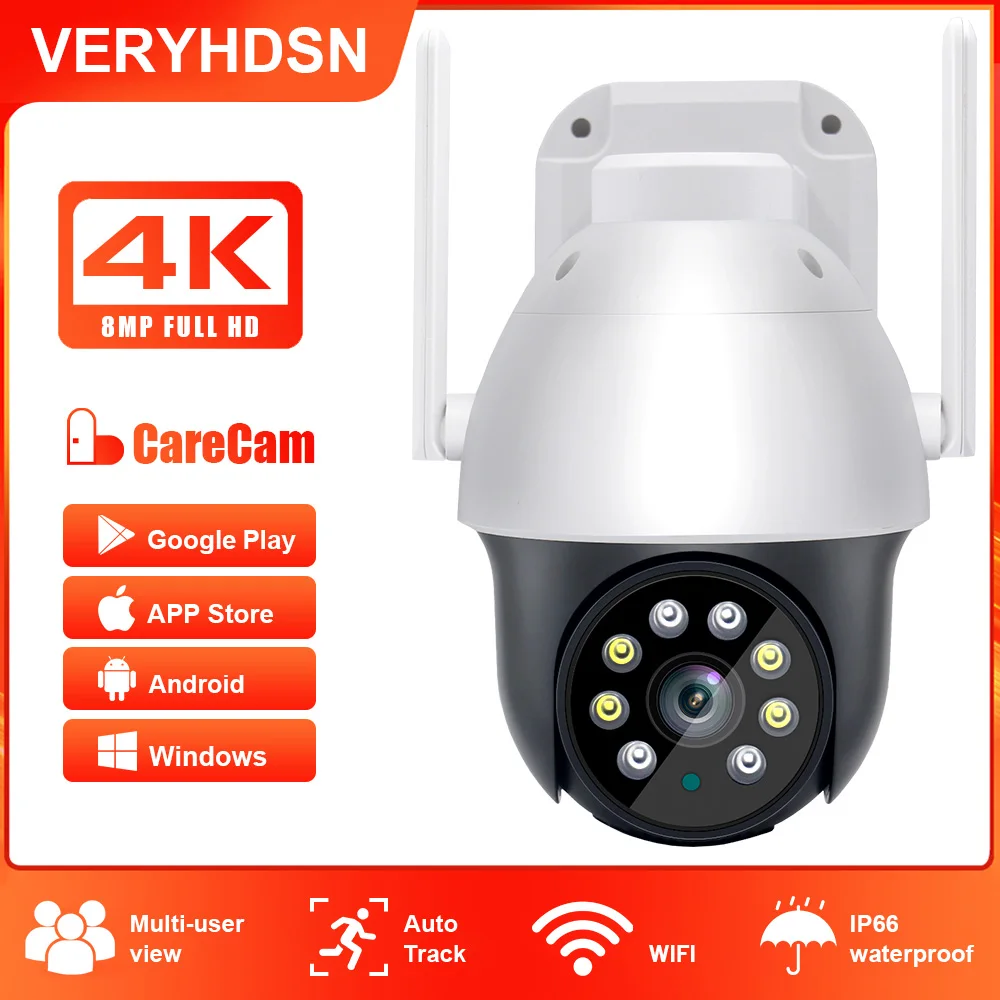 Outdoor 4K 8MP Wifi Surveillance Camera Security Monitor Video Night Vision Full Color Cameras Waterproof CCTV IP Auto Tracking