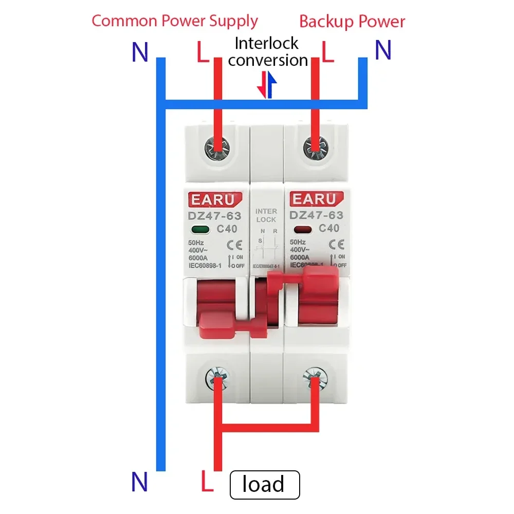 Interruptor de circuito de enclavamiento de transferencia Manual de doble potencia, interruptor de desconexión de aislamiento de Riel Din MCB 40A 63A, 1P + 1P 2P + 2P MTS AC