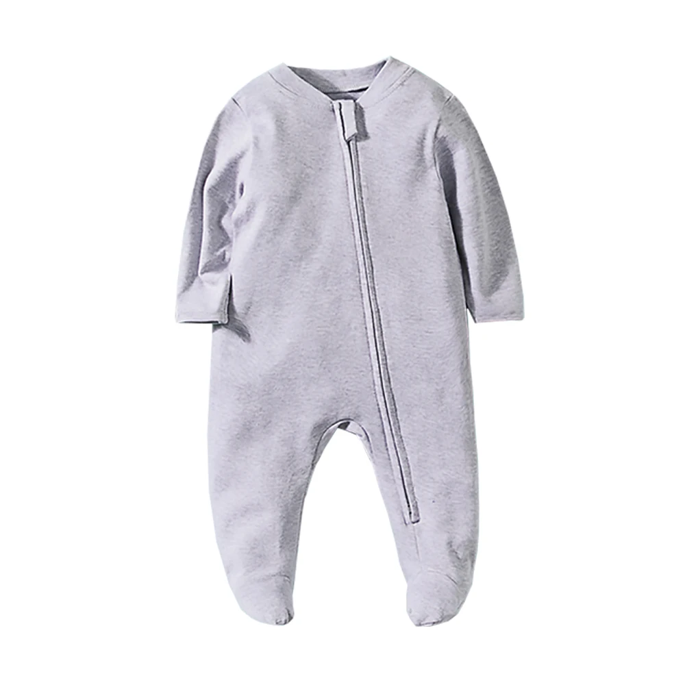 Winter 0-12Months Newborn Footed Pajamas Solid White Fashion Zipper Baby Clothes Cotton Girl and Boy Romper Long Sleeve Jumpsuit