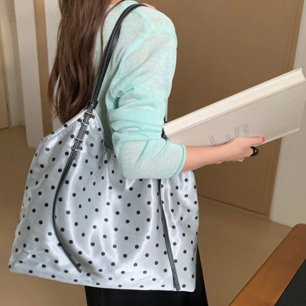 

Модная женская сумка-тоут в горошек, большая вместительная шелковая сумка на плечо, высококачественные кошельки для покупок, дизайнерские сумки для женщин, дорожные сумки