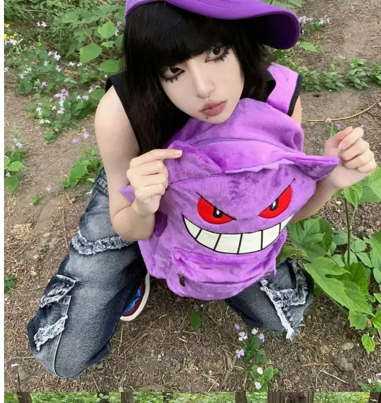 Pokémon Gengar Mochila de Grande Capacidade Mochila Escolar de Anime Cartoon, Mochila Escolar Roxa para Meninos e Meninas Casal, Anime, Novo