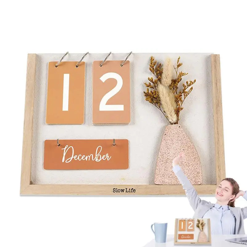 

Standing Wooden Frame Desk Calendar 2024 Creative Jan To Dec 2024 Monthly Schedule Dried Flower Art Desktop Planner Calendar