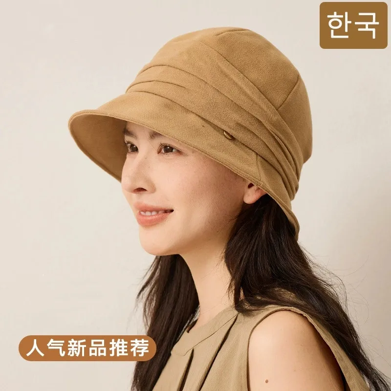 Japanese-style Cotton and Linen Bucket Hat for Women Niche Designer Solid Color Sun Protection Fisherman Hats