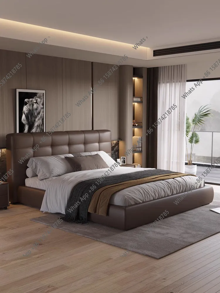 

Italian minimalist leather bed, master bedroom, modern simplicity, light luxury, double wedding bed, soft leather bed Minimalist