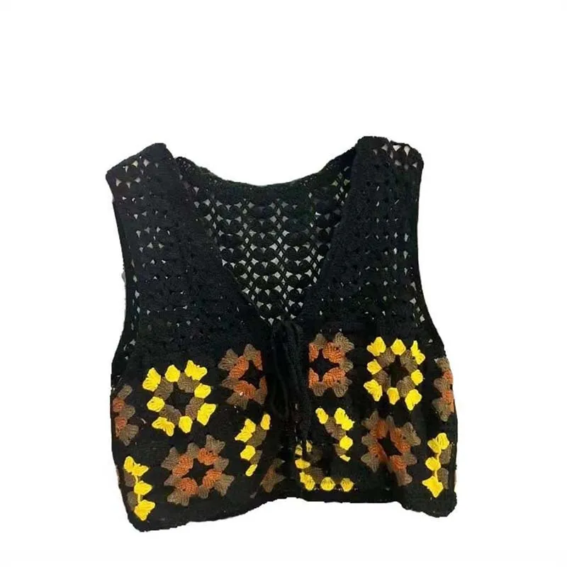 Boring Honey Hollow Out Strickweste Damen Vintage Oma Quadrat Häkel-Unterhemd Top Slim Fit ärmelloses Layering-Shirt