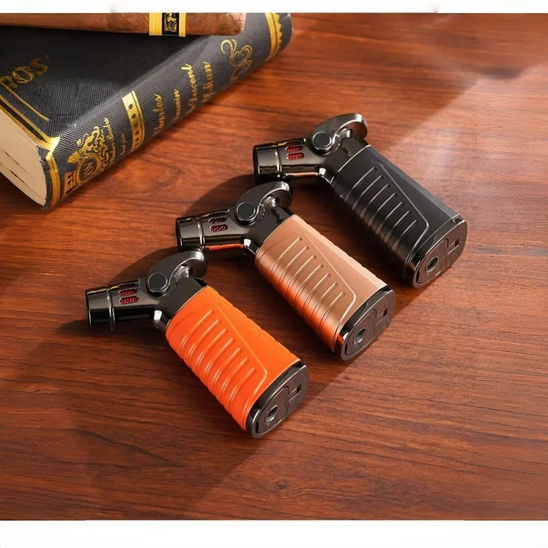 

Metal Windproof Cigar Lighter Powerful Blue Four Jet Spray Gun Turbo Butane Gas Torch Lighters Cigarette Accessories Men's Gift