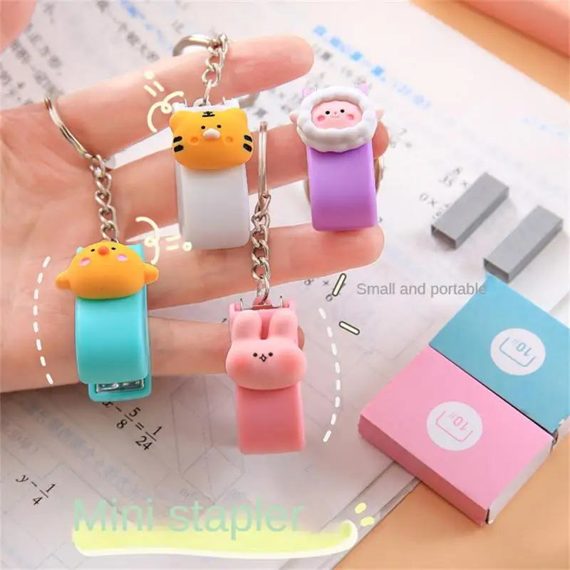 Cute Mini Animal Stapler Creative Portable Book Binding Machines Keychains School Supplies Office Accessories Stationery Gifts