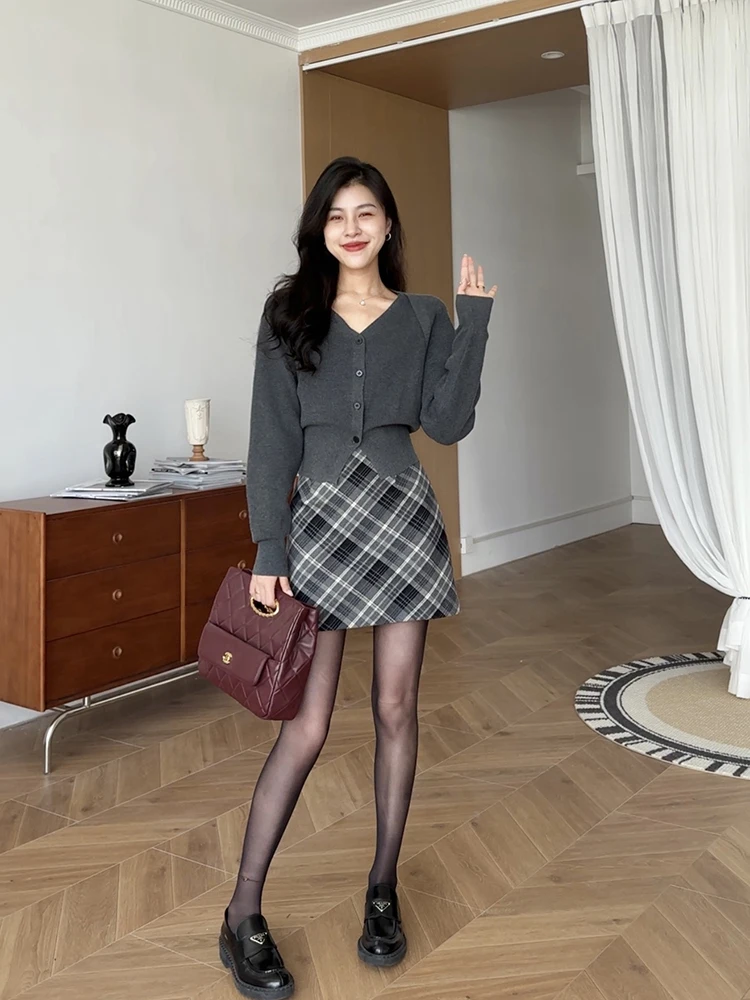 

Zhang a Xing Qing Ya Art Student High Waist Knit Sweater And Skirt Set Vintage Versatile ey Casual Sle Autumn Faion