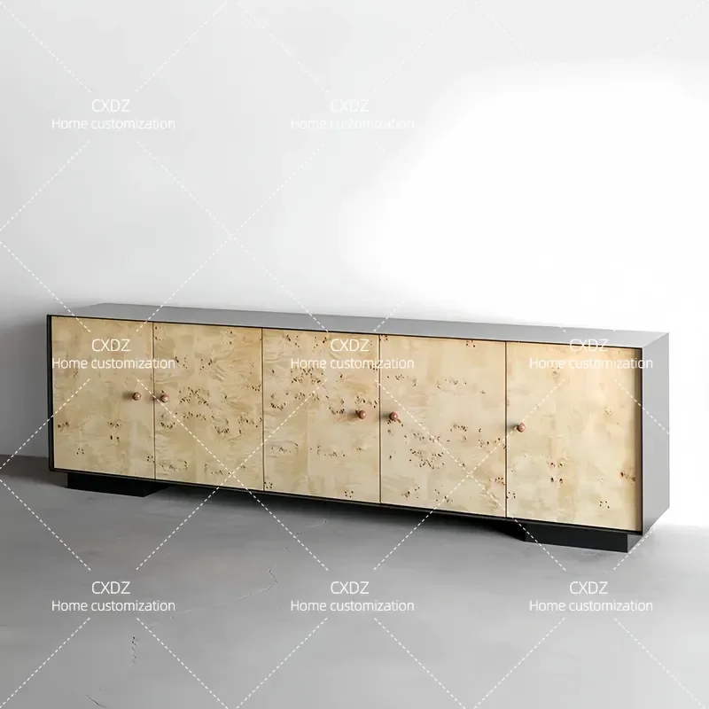 Medieval Style Solid Wood TV Cabinet with Natural Burl Pattern Retro Living Room Wall Mounted Storage Locker for Home Decor
