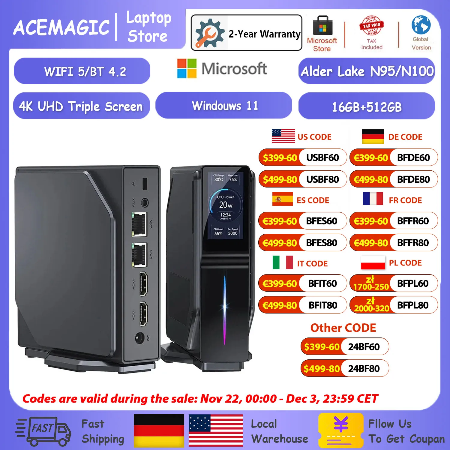 ACEMAGIC S1 Intel Alder Lake N100 Mini Pc Minipc Gaming Gamer Windows 11 HDMI WIFI5 BT4.2 DDR4 16GB 512G Dual SSDเดสก์ท็อป