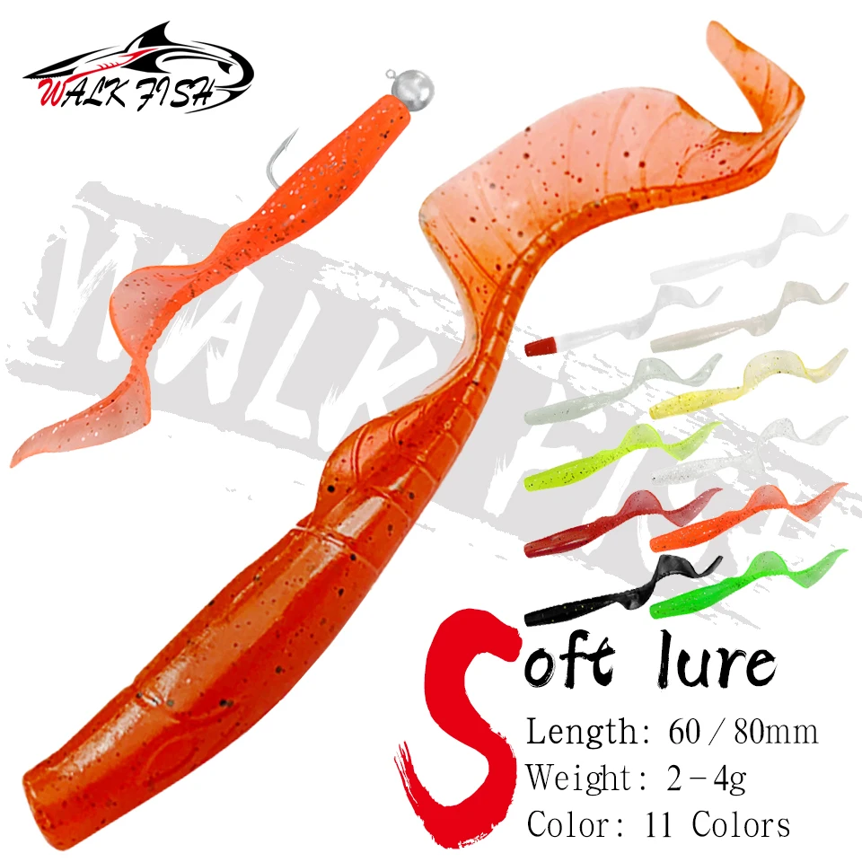 WALK FISH 10Pcs 60MM 80MM Lifelike Fish Lure Spinpoler Bait Worms Artificial Silicone Soft Lure Bass Pike Fish Lure Wobbler