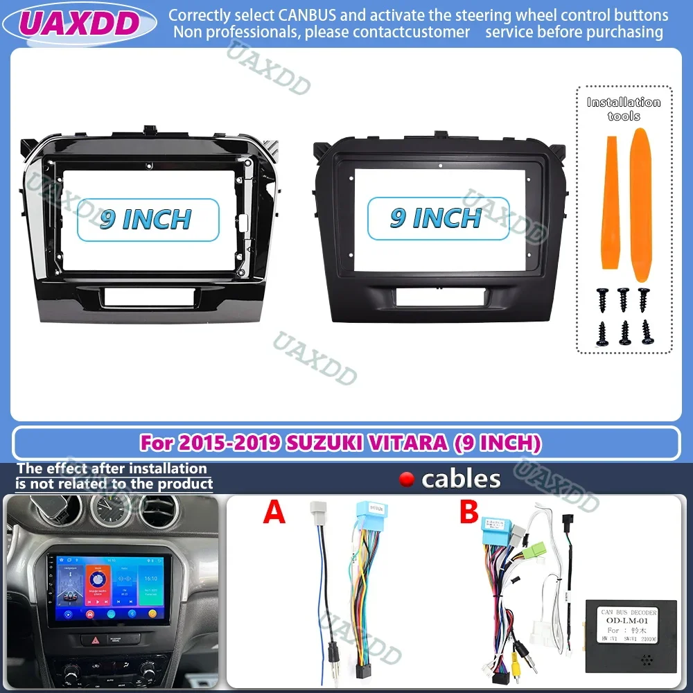 

2 din 9-дюймовая установка автомобильного радио DVD GPS Пластиковая рамка панели лицевой панели для SUZUKI Vitara 2015-2019 Комплект крепления на приборную панель кабель canbus