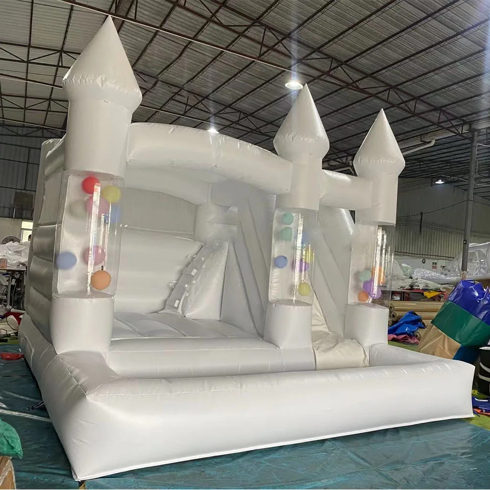 Balon 15FT Biały Bounce House Castle Nadmuchiwany z zjeżdżalnią i wnęką na piłkę, (turecki PVC) Duży balon z przegrodą Nadmuchiwany zamek Party