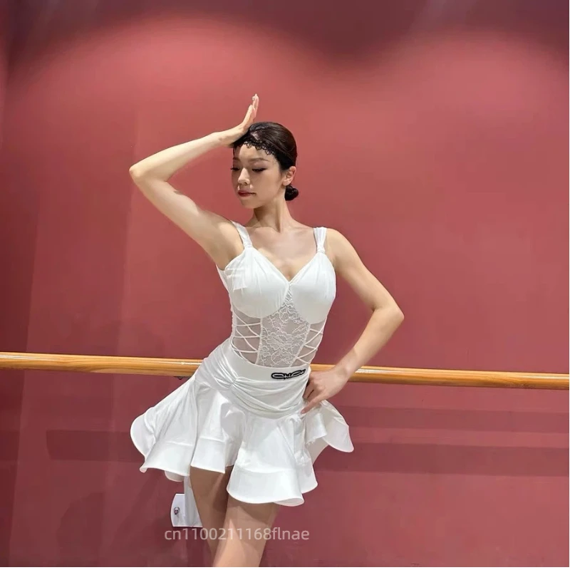 Novo verão vestido de dança latina adulto prática avançada vestido cinta macacão conjunto dança desempenho vestido dança latina