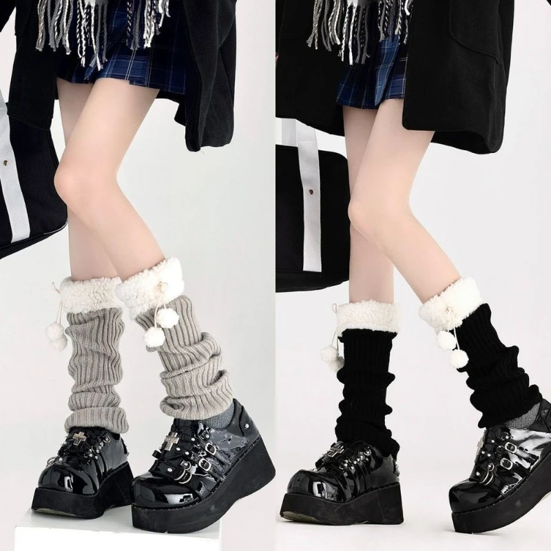 

Новые осенне-зимние теплые Y2k вязаные гетры JK, женские милые милые носки в стиле Лолиты с помпоном, чехлы для ног, куча, носки, манжеты для ботинок