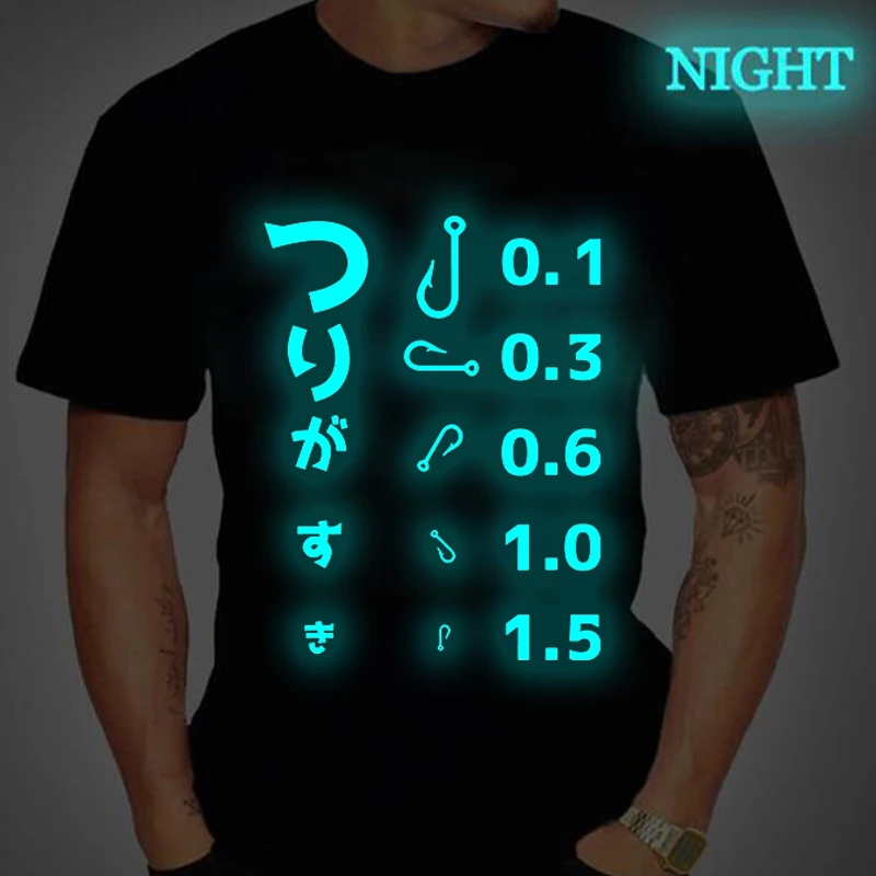 

Vintage Fishing Japanese Style Men's T-shirts Short Sleeve Crewneck Streetwear Fun Fisherman Gifts Fashion Luminous Male Tshirts