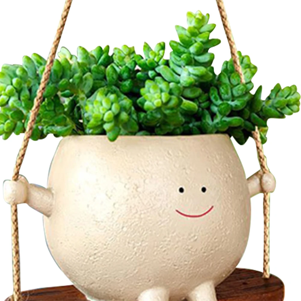 Pot de fleur balançoire en résine, planteur visage souriant, jardinière murale créative suspendue pour plantes d'intérieur et d'extérieur, accessoires de jardinage