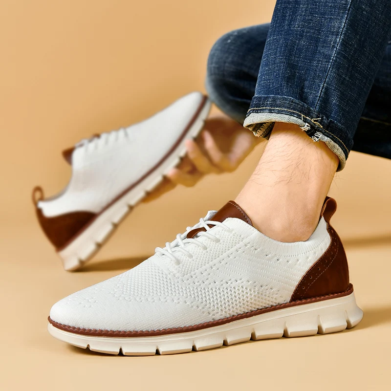 Men Casual Shoes Classic Breathable Brogue Flats Cushioning Color Blocking Design Dress Shoes Versatile Sneakers Lightweight - view 2