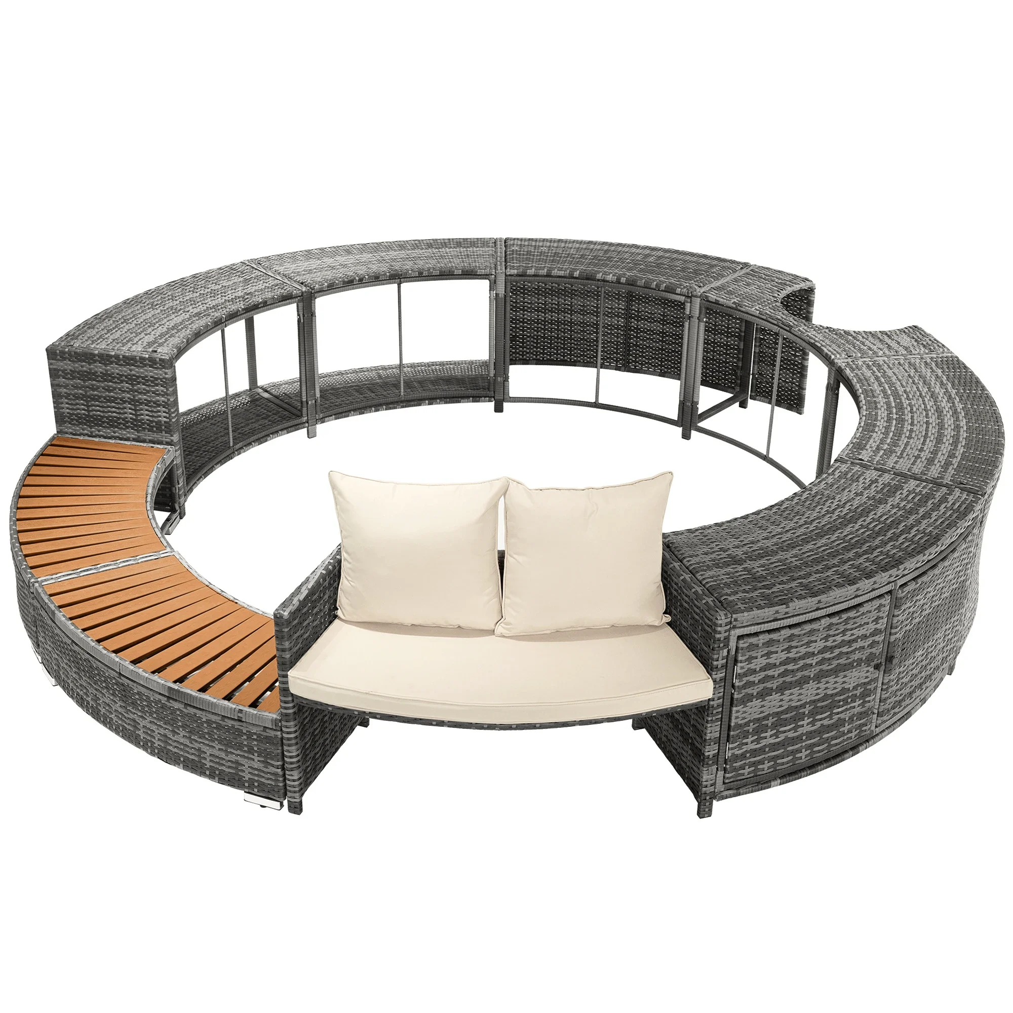 

Customizable Round outdoor lounge set with cushions & adequate feet, ideal for patio