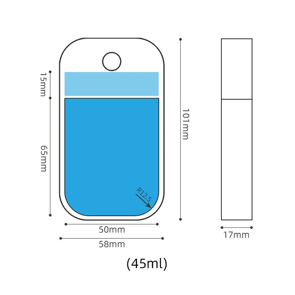 45ml Spray trasparente bottiglia vuota disinfettante custodia profumo imbottigliamento con bottiglia disinfettante copertura casuale della mano