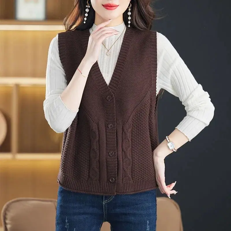 2024 Autumn Sleeveless Vest Cardigan Sweater Women\'s Loose Large Knitted Tank Top Fashion Versatile Top