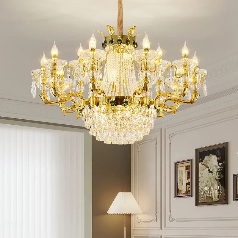 European Royal Crystal Chandelier, Gold Multi-Light Fixture, Luxury Living Room Dining Room Lighting, Classic Home Decor Lamp