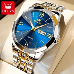 OLEVS Fashion Blue Quartz Watch Men Stainless Steel Mens Watches Top Brand Luxury Waterproof Men Wristwatches Relogio Masculino