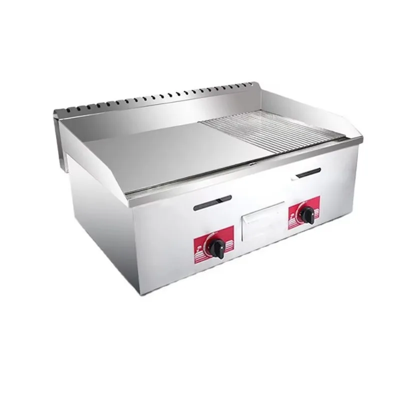 

Commercial Kitchen Equipment GROOVED And FLAT Griddle Gas Countertop Half Flat And Half Pit Restaurant Griddle Grill Gas
