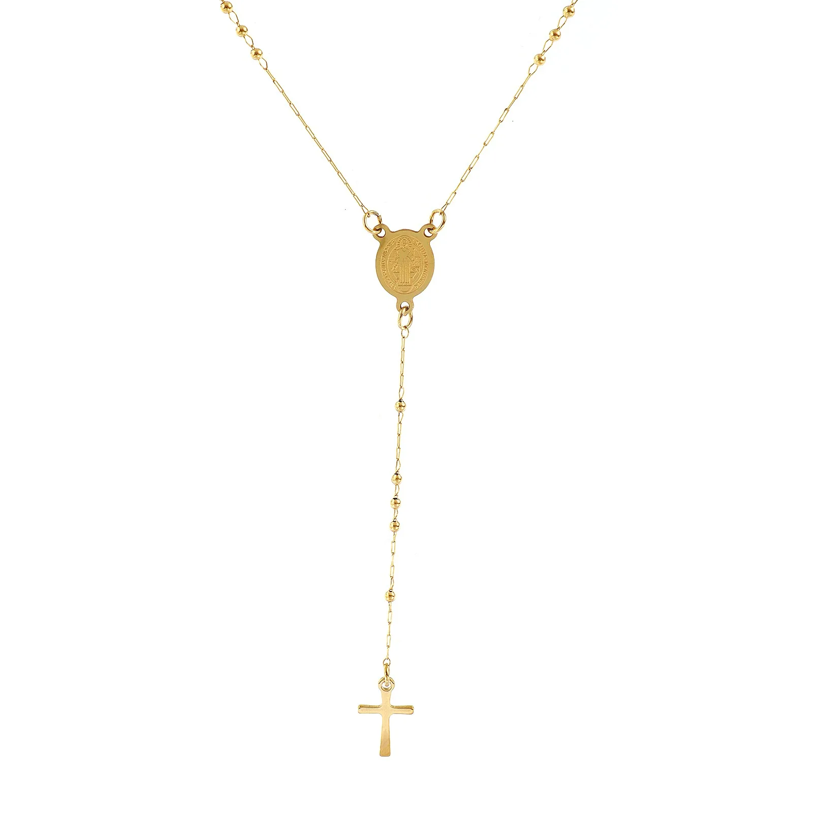 1pc Religiöse Edelstahl Halskette Mehrfarbige Perlen Kette Kreuz Gebetskette Rosenkranz Halskette Frauen Schmuck 53-66cm lang – Detail 10