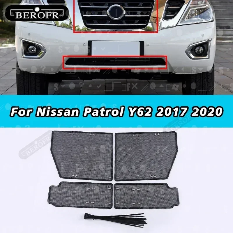

Для Nissan Patrol Y62 2017 2020 автомобильные аксессуары, стальная передняя решетка, вставная сетка, защита от насекомых, пыли, крысы, мусора, внутренняя крышка, сетка