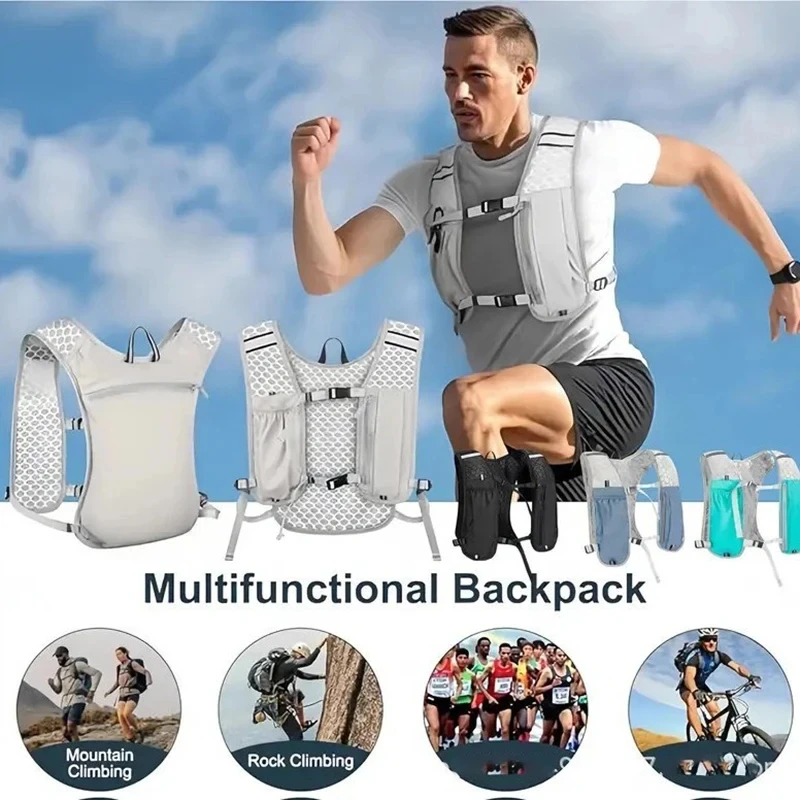 Lightweight Running Vest with Phone Holder Reflective Hydration Chest Pack Water Bottle Storage for Marathon Hiking Cycling