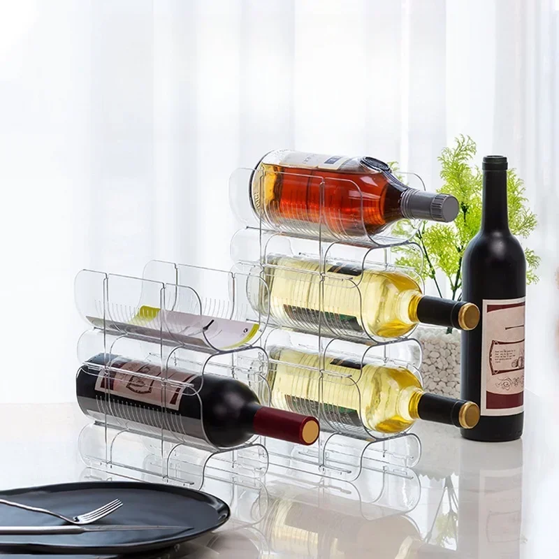 

Transparent Red Wine Rack for Home Display PET Bottle Holder Stackable Refrigerator Storage Rack Home-appliance Can Organizer