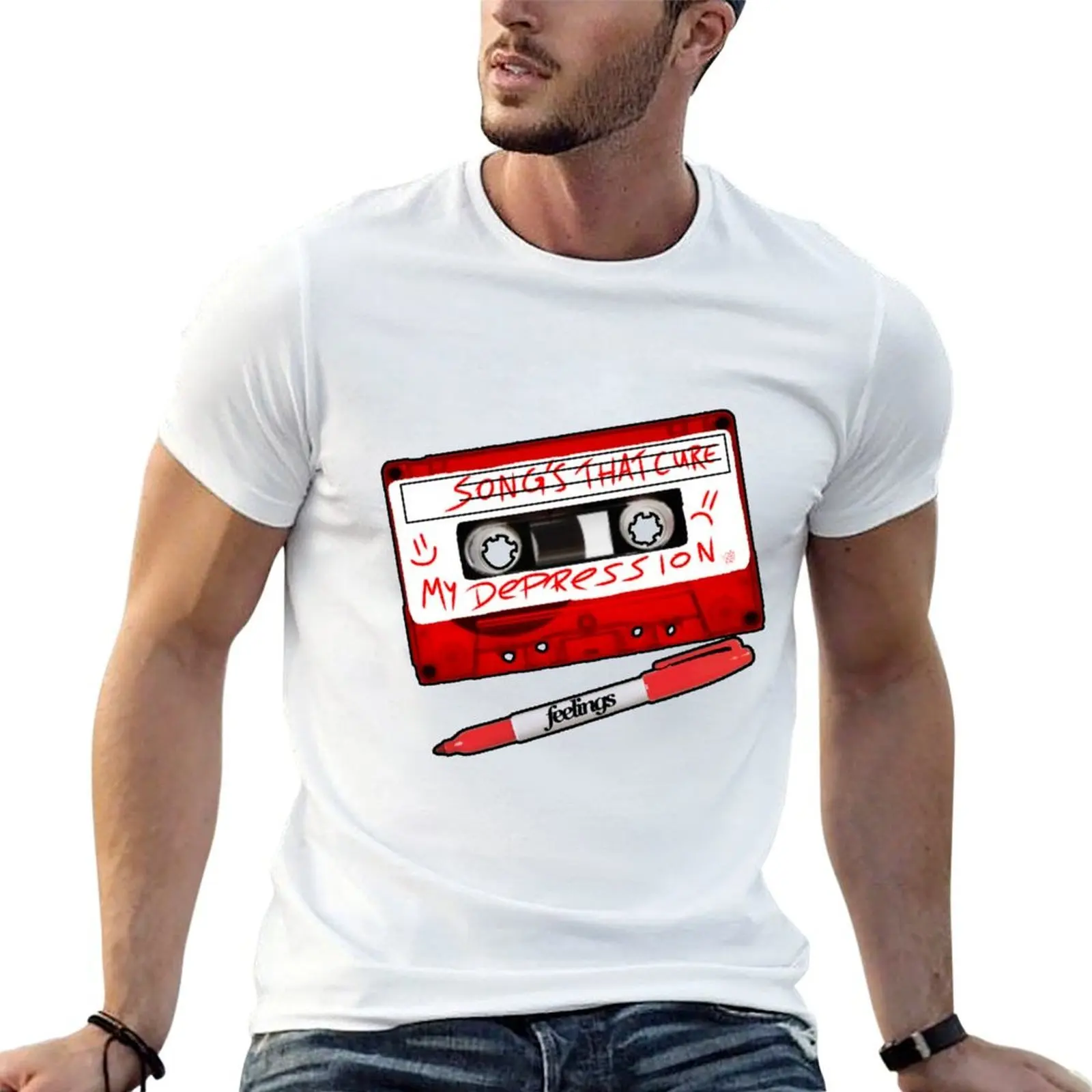 

depression mix tape T-Shirt t shirts for man pack cotton t shirts for man cotton funny T-Shirt