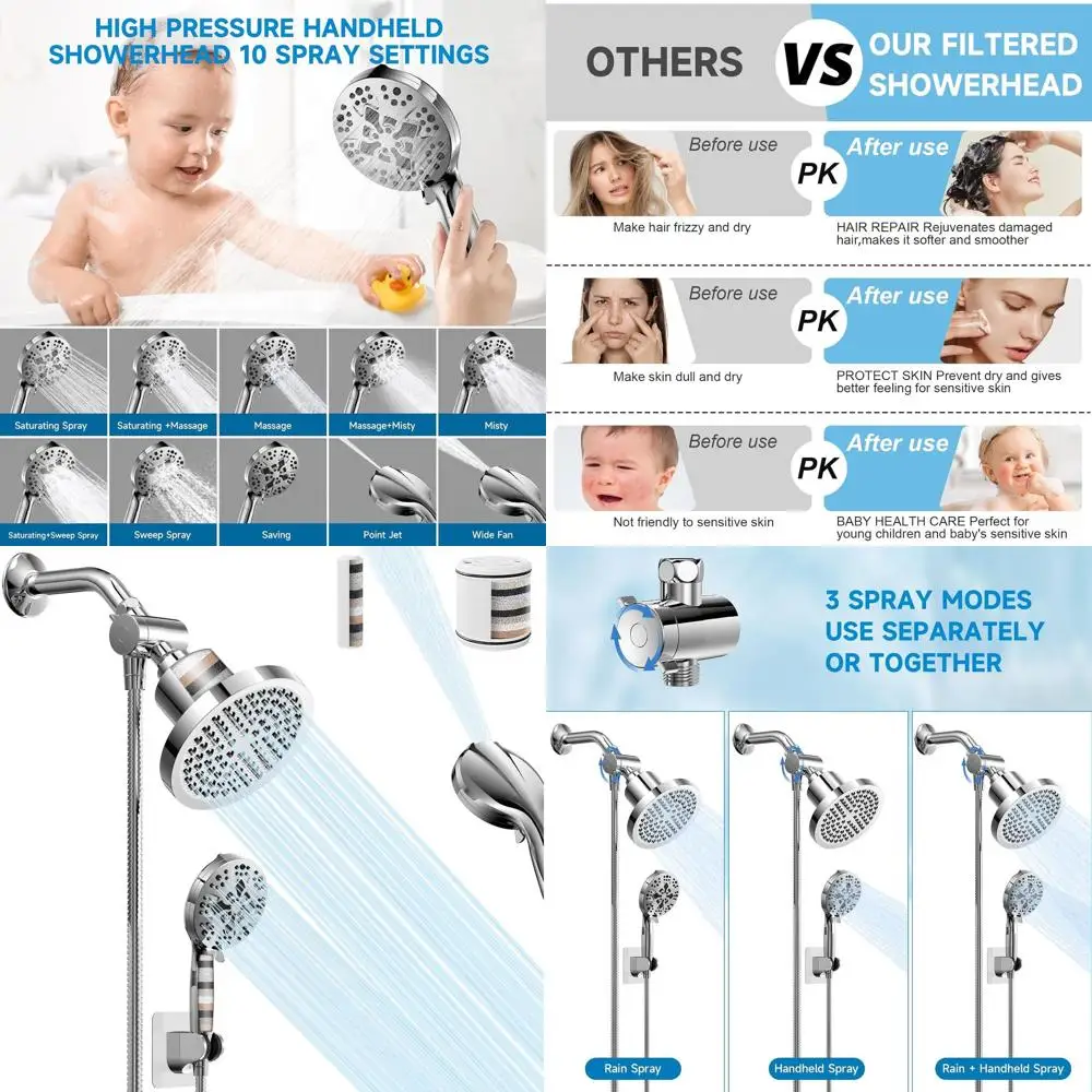

6 Rain & 5 Handheld Shower Set with Filter, 69 Stainless Steel Hose for Home Bath