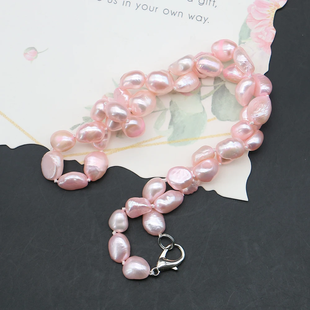 

Niche Unique Creative Natural Freshwater Dyed Pink Straight-hole Double-sided Lustrous Irregular Pearl Charms Necklace Jewelry