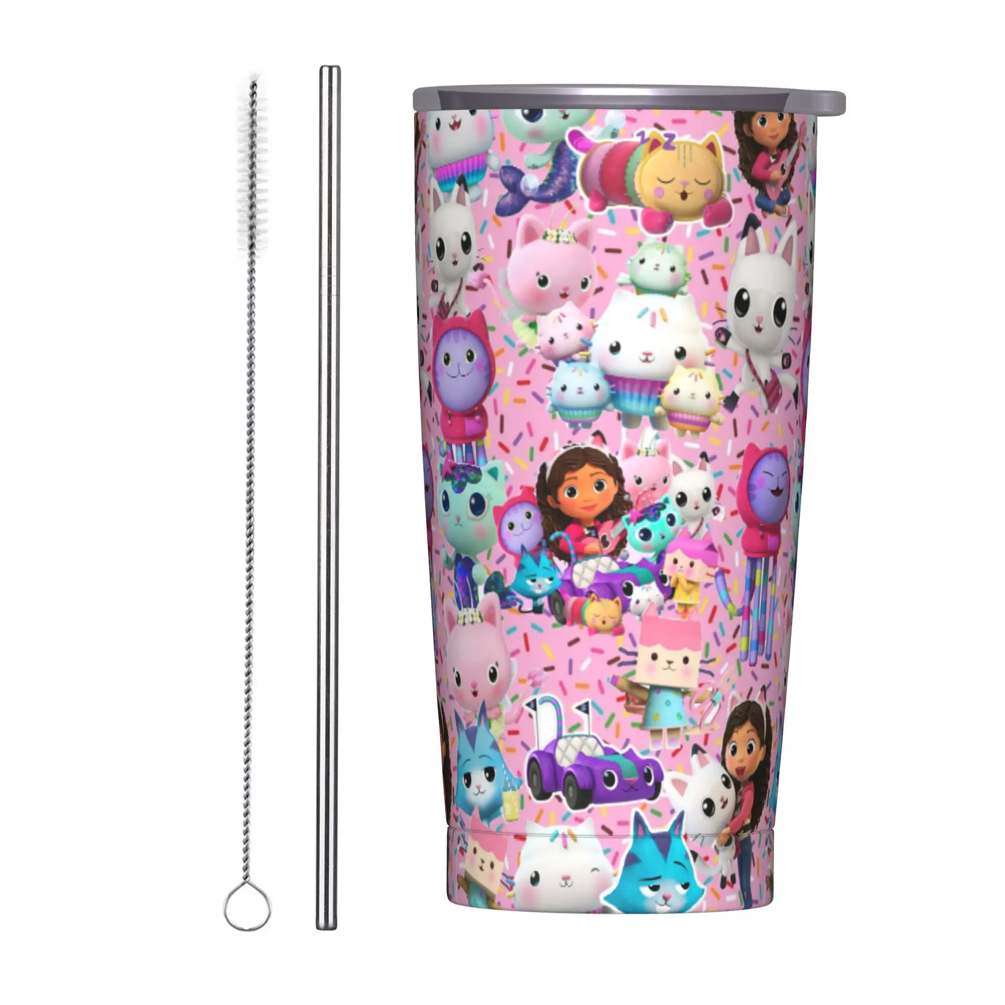 

Термокружка-тамблер Anime Gabbys Dollhouse с вакуумной изоляцией, крышкой и соломинкой, 20 унций, из нержавеющей стали, с двойными стенками, для кофе, автомобильная бутылка, чашка