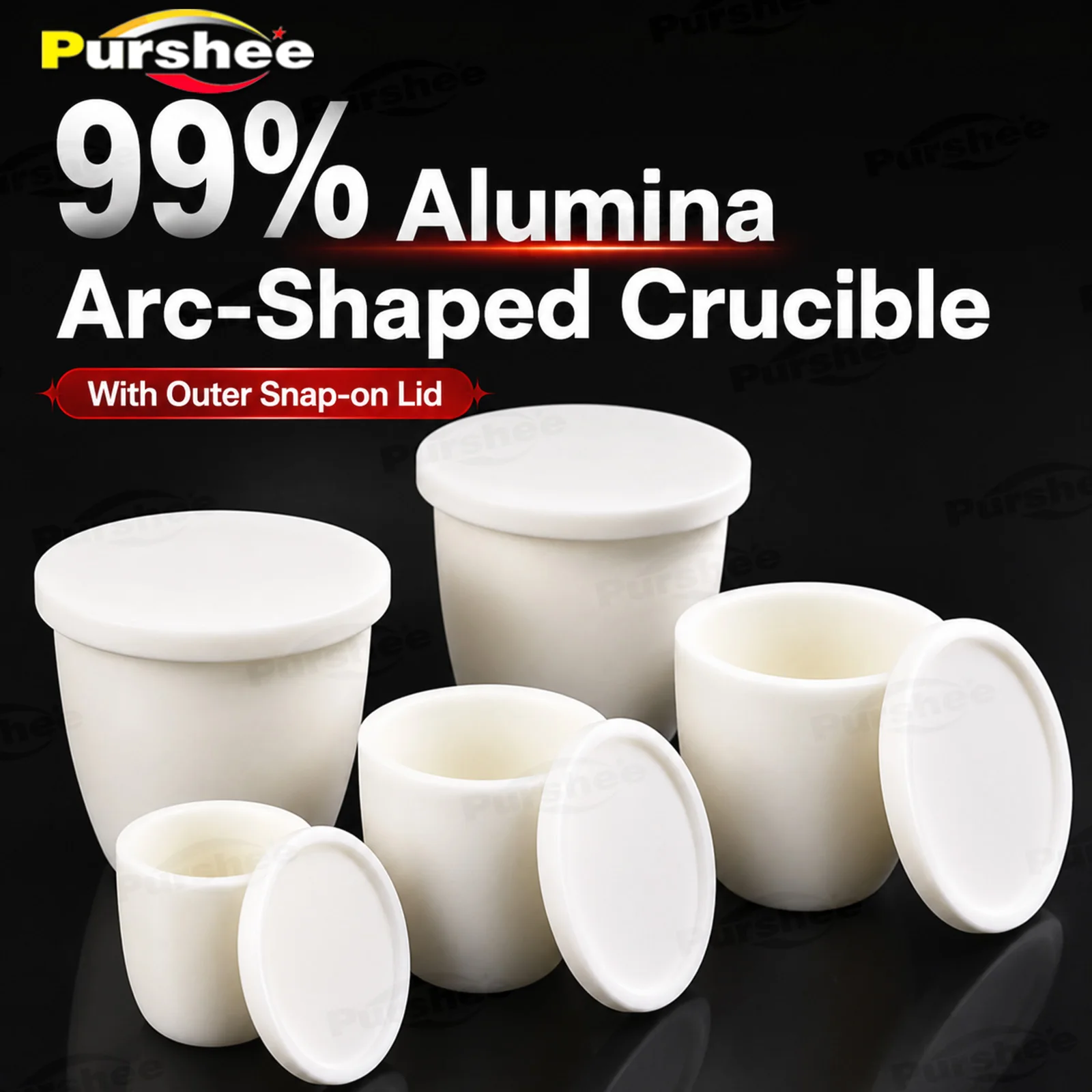 99% Alumina Arc Corundum Crucible with Outer Buckle Lid 3-1500ml 1750℃ Heat Resistant Sample Ashing Melting LaboratoryCrucible