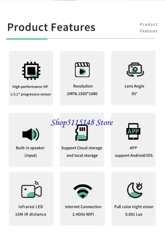 F3MA خلف كاميرا أمان Crystal Lucid 2K ، كاميرات مراقبة لاسلكية لأمن المنزل الداخلي ، كاميرات المراقبة المنزلية ، اللون