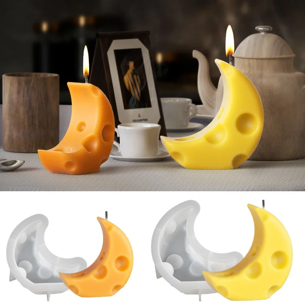 Ramadan Kareem Scented Candle Silicone Mold DIY Eid Mubarak 3D Moon Shape Resin Mould Soap Making Tool Holiday Gifts Home Decor