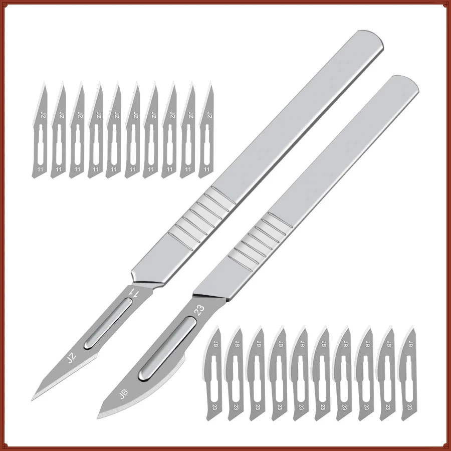 10pcs 11# 23# Carbon Steel Surgical  Blades + 1pc Handle Scalpel DIY Cutting Tool PCB Repair Animal Surgical Knife Scalpel