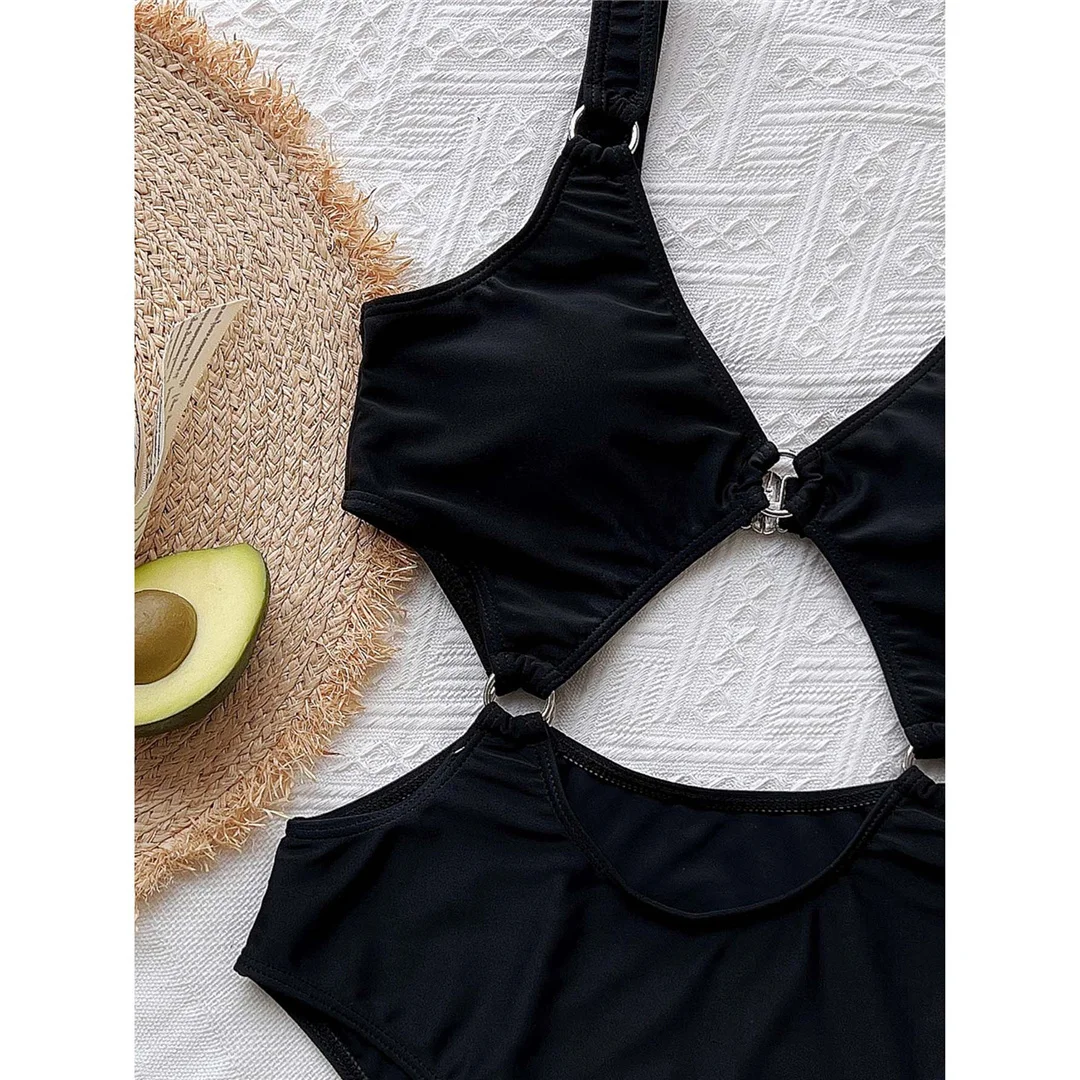 Badeanzug mit Ausschnitt am Bauch, einteiliger Badeanzug, Badebekleidung, Badeanzug mit hohem Beinausschnitt, Metallringe, Damen-Badebekleidung, Monokini, Damen V3597 – Detail 10