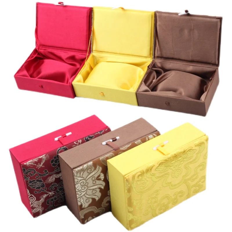 4pcs Rectangle Dragon Fabric Jewelry Cases for Necklaces Packaging Chinese Silk Brocade Ties Jewelry Gift Box Cotton Filled