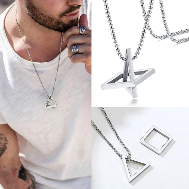 Popular Men Necklace Interlocking Square Triangle Male Pendant Stainless Steel Modern Trendy Geometric Necklaces Hipster Jewelry AliExpress