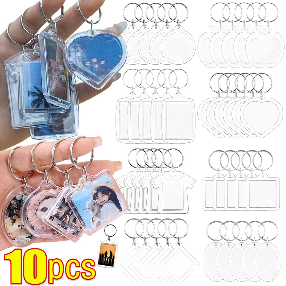 10Pcs Blank Acrylic Picture Keychain DIY Clear Insert Photo Split Key Ring Frame Key Chains Couple Anniversary Graduation Gifts