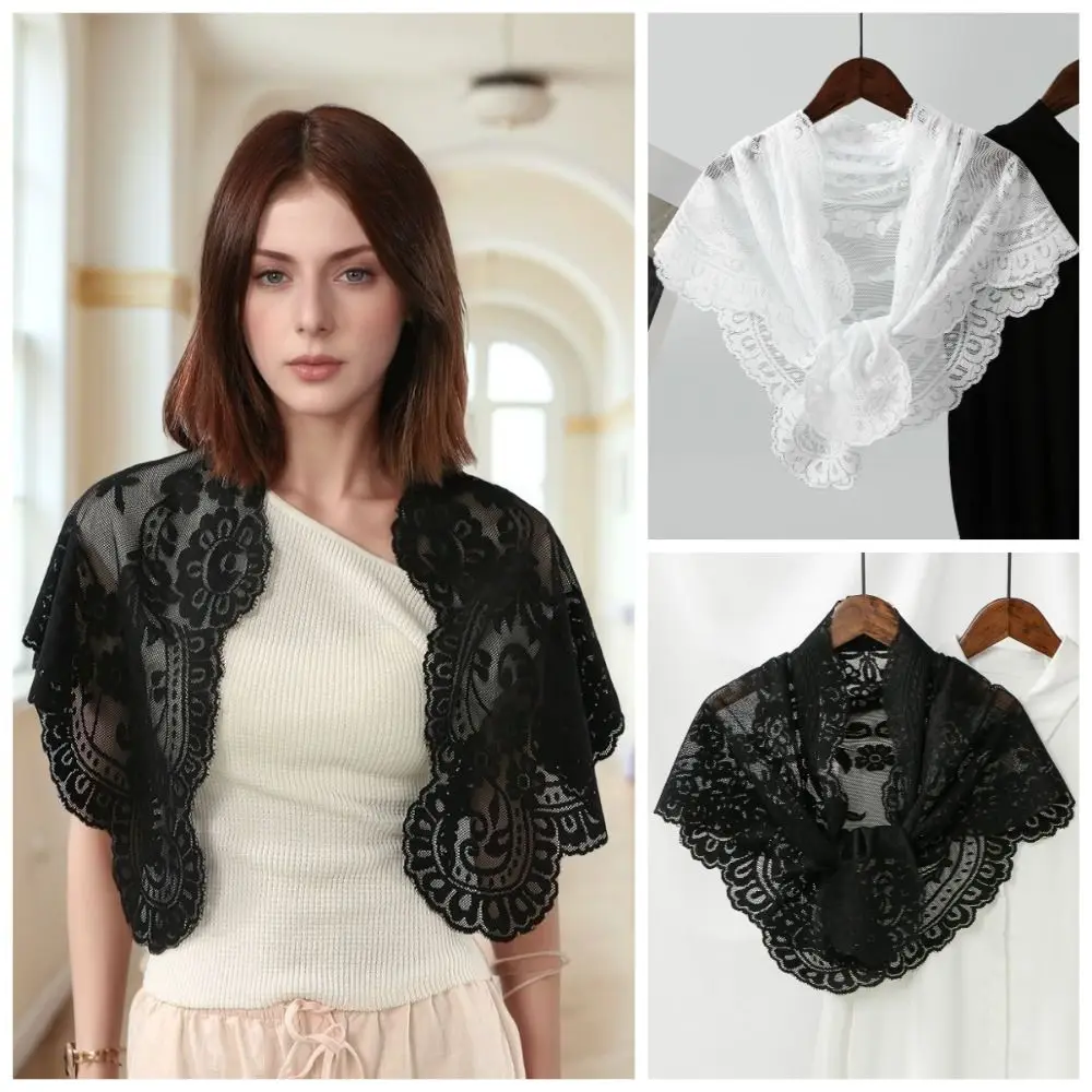 

Elegant Lace Triangle Scarf French Style Vintage Head Covering Scarf Shawl Clothes Decoration Hollow Wedding Headscarf Party