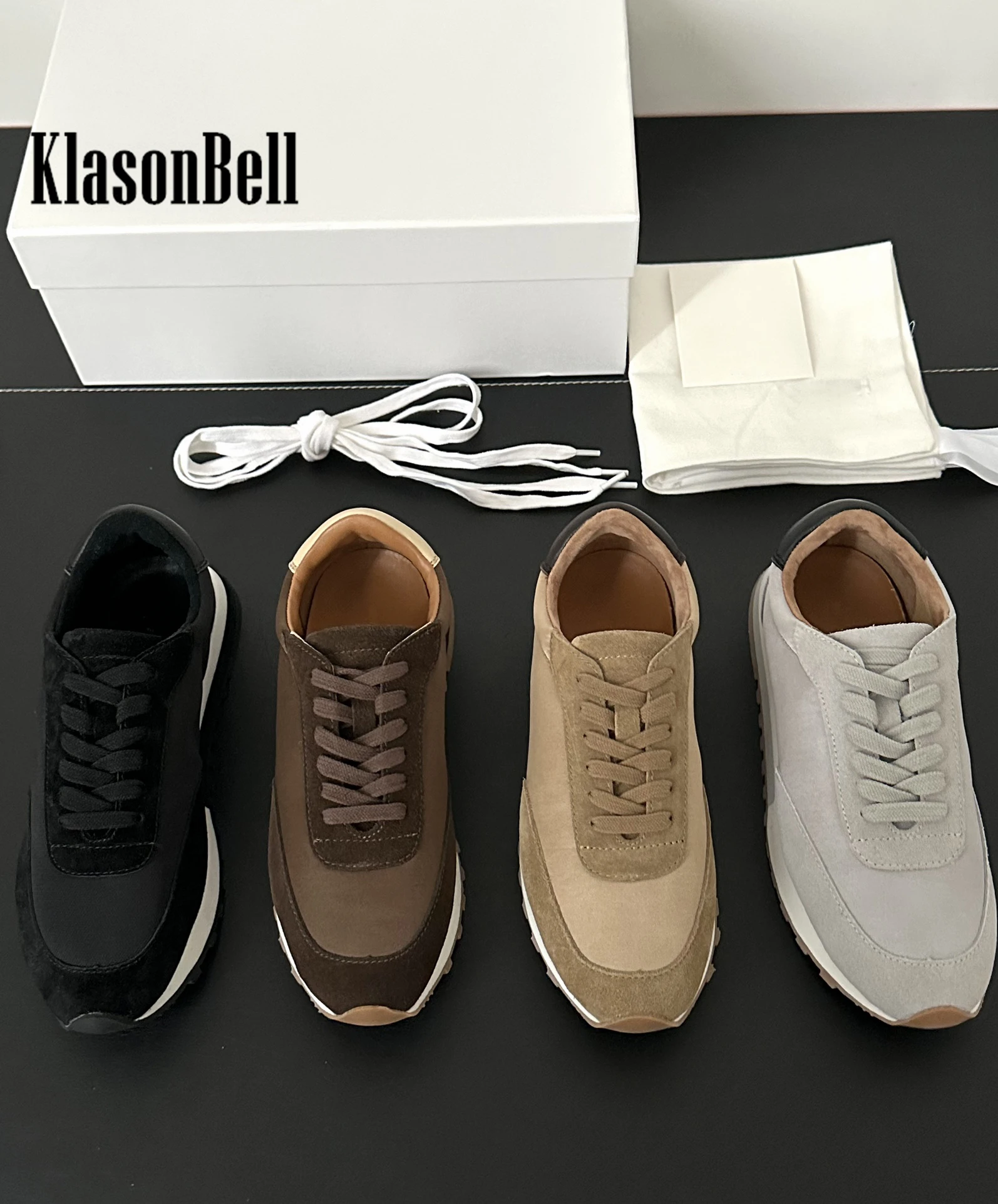 6.5 KlasonBell Female Cow Suede Spliced Mixed Colors Breathable Sneakers Lace-up Walking Comfortable Women Shoes