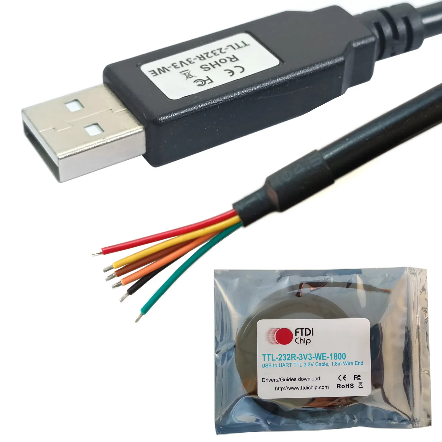 كابل محول مسلسل FTDI USB إلى TTL بتصحيح نهاية سلك مستوى 3.3 فولت، فلاش، تنزيل، ترقية، كابل برنامج للراديو، PLC، SBC